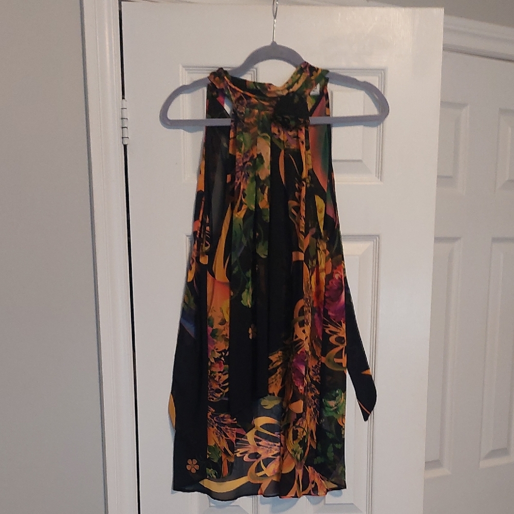 Sleeveless Floral Print Halter Blouse - Black/Multi